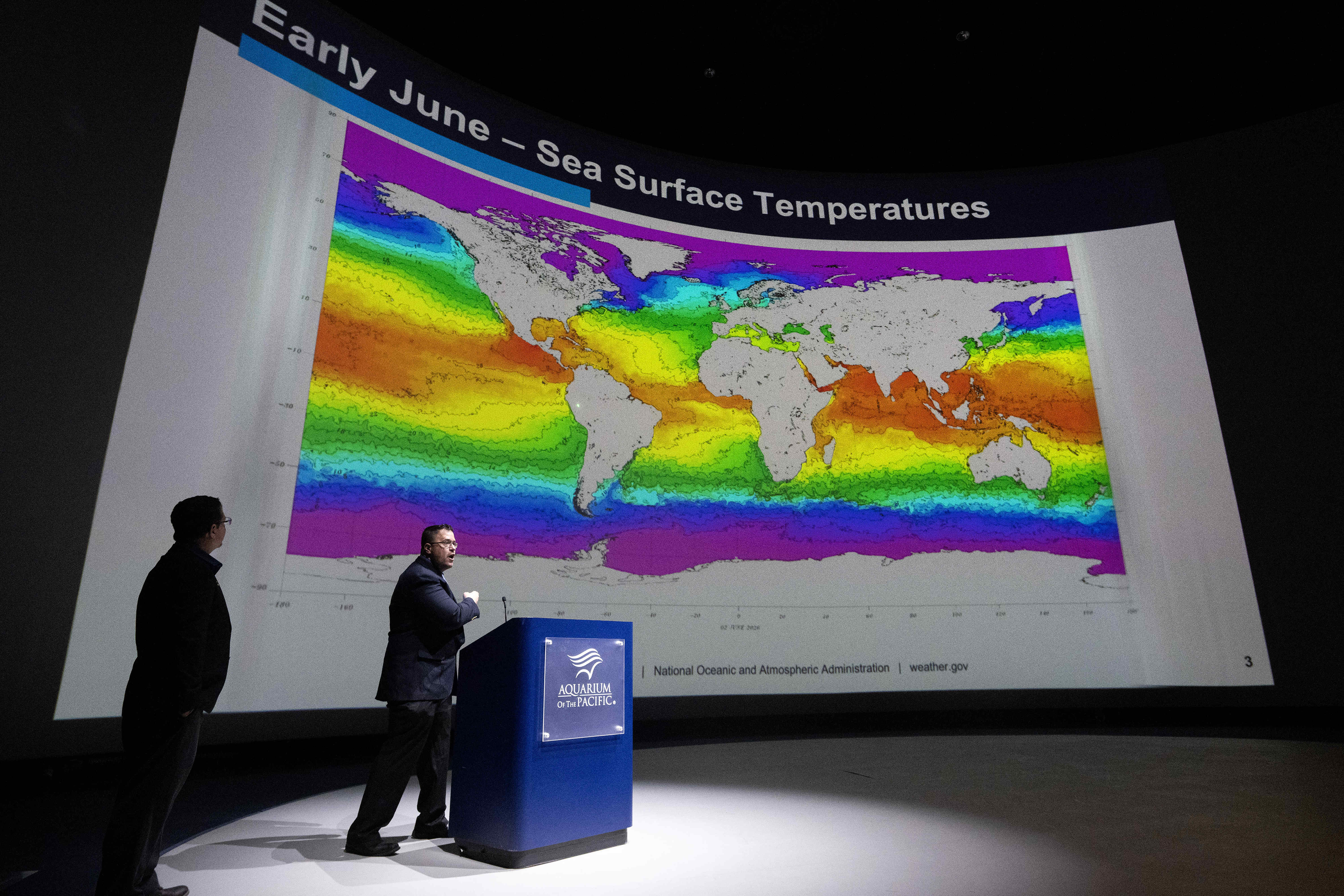 Meteorologist Dr. Ariel Cohen speaks during a press briefing addressing...