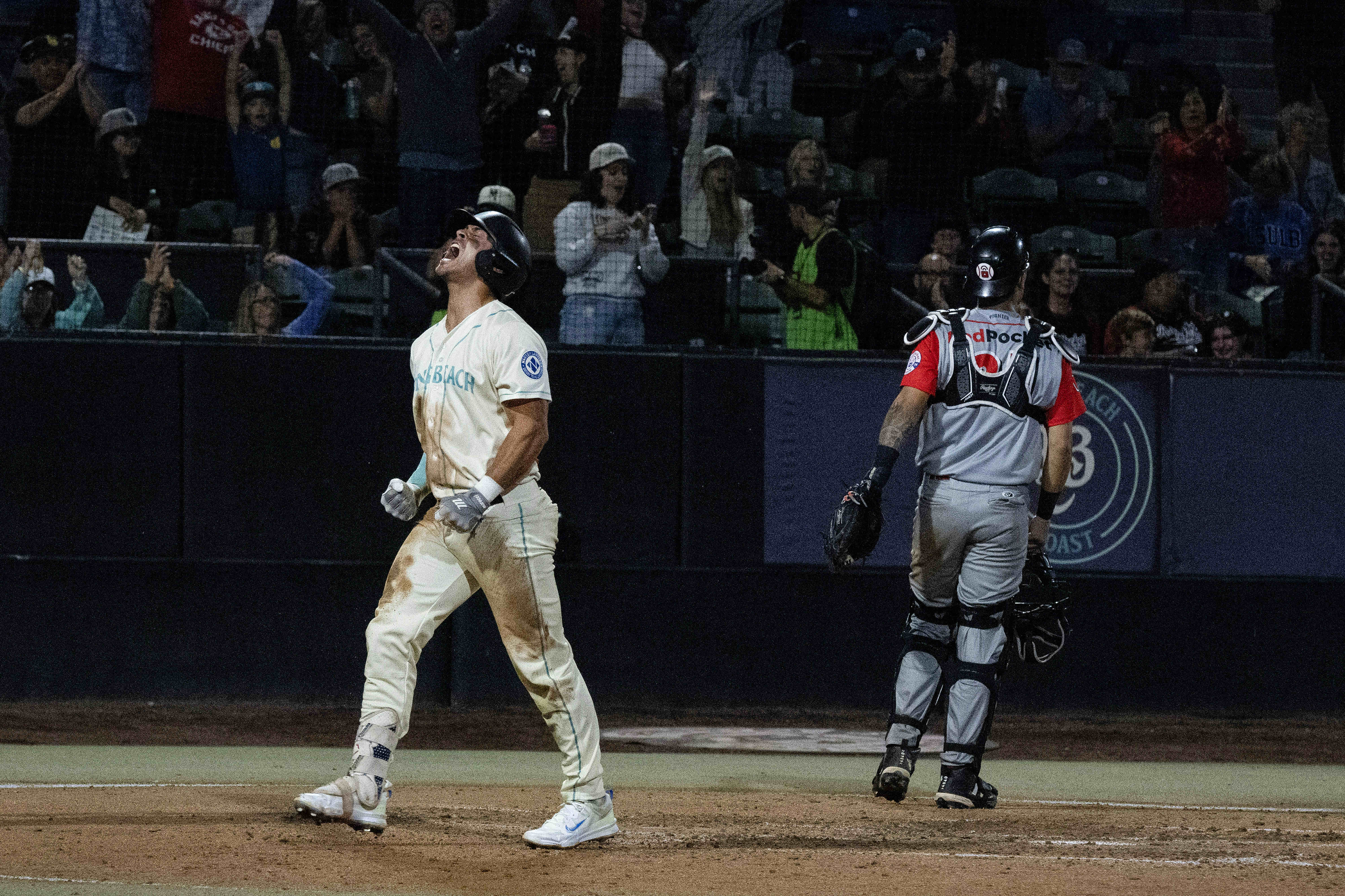 Long Beach Coastâs Jacob Jablonski celebrates after scoring against the...