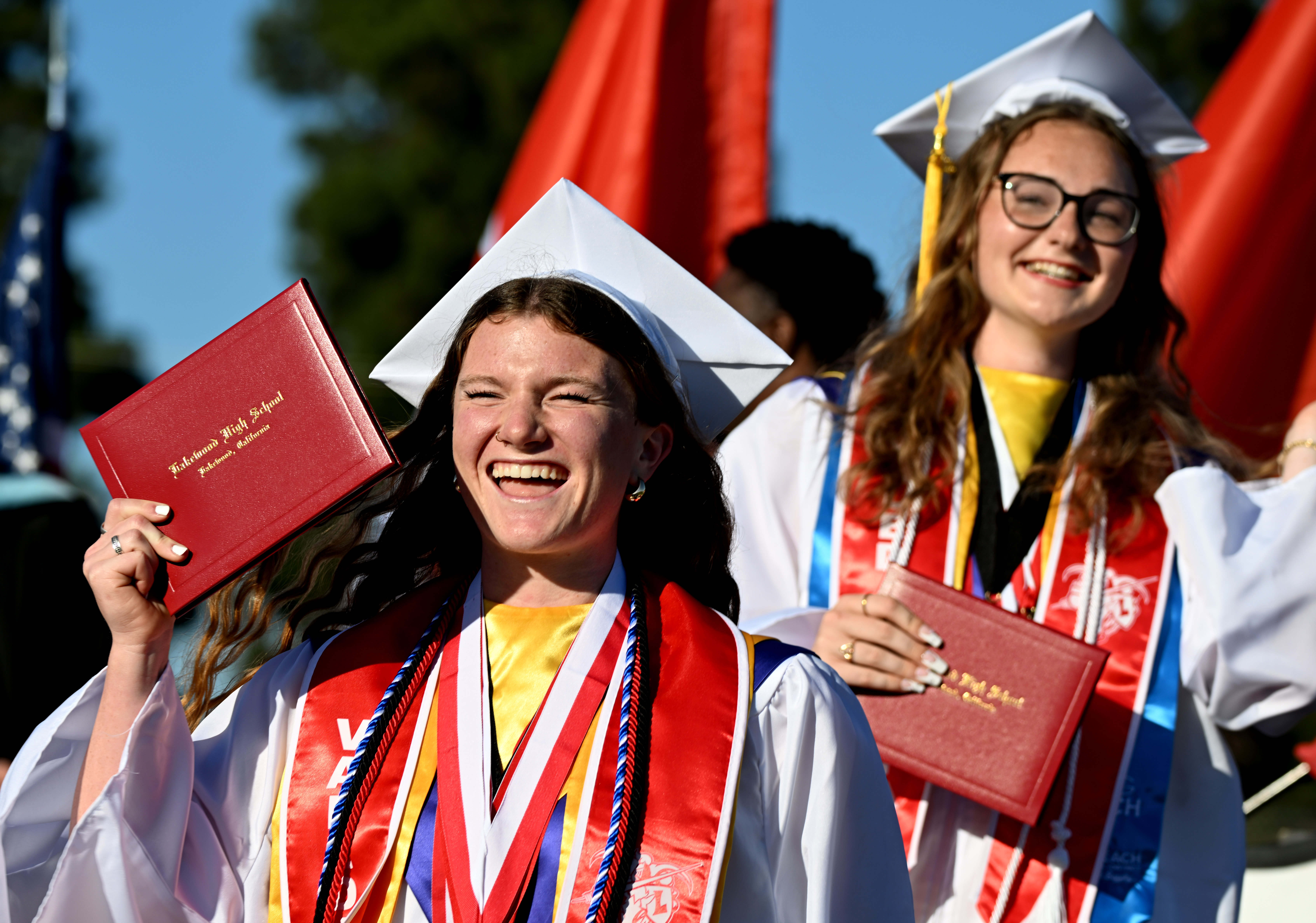 Seniors react after receiving their diplomas during the 2026 Lakewood...