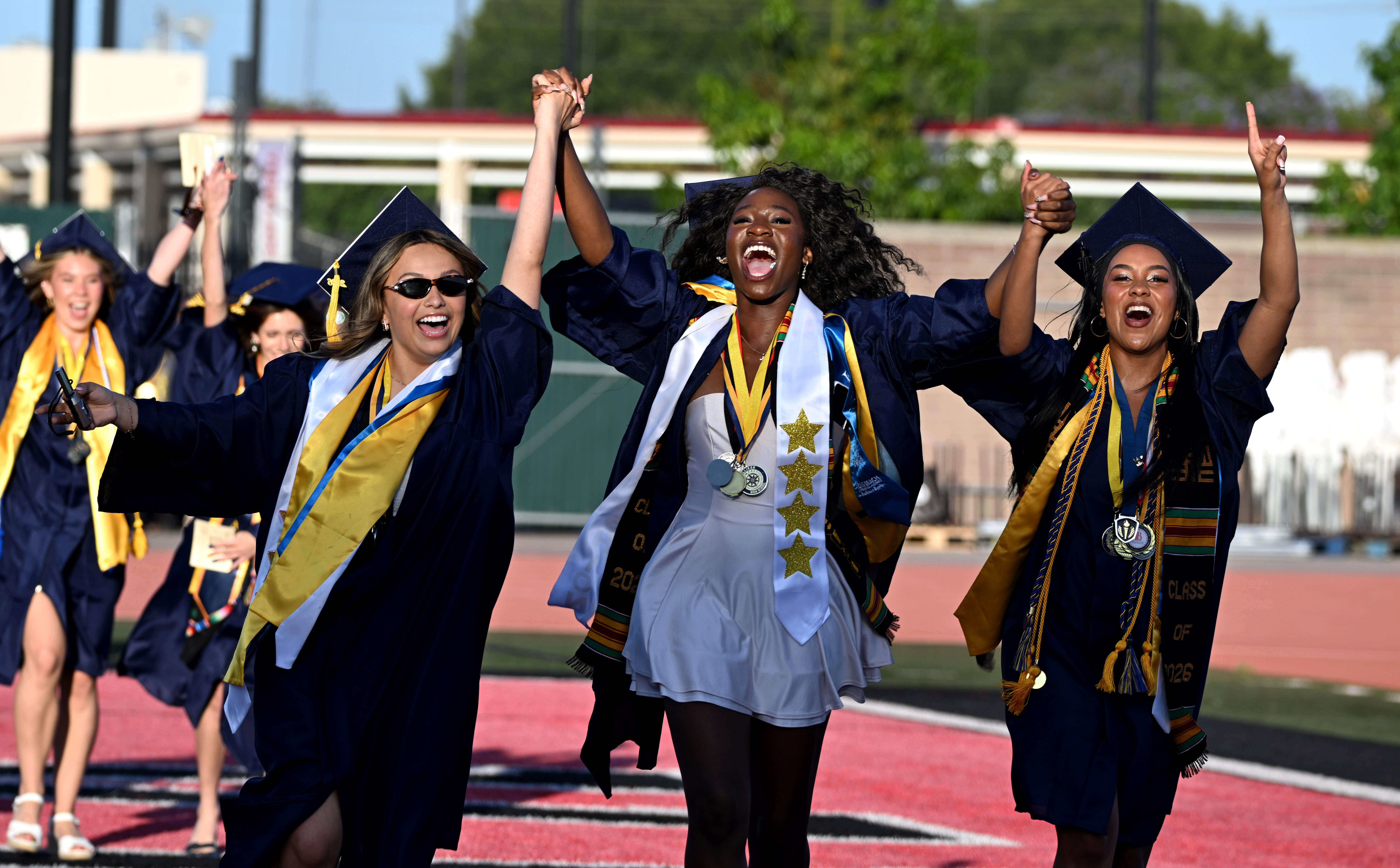 Seniors celebrate as they walk into the 2026 Millikan High...