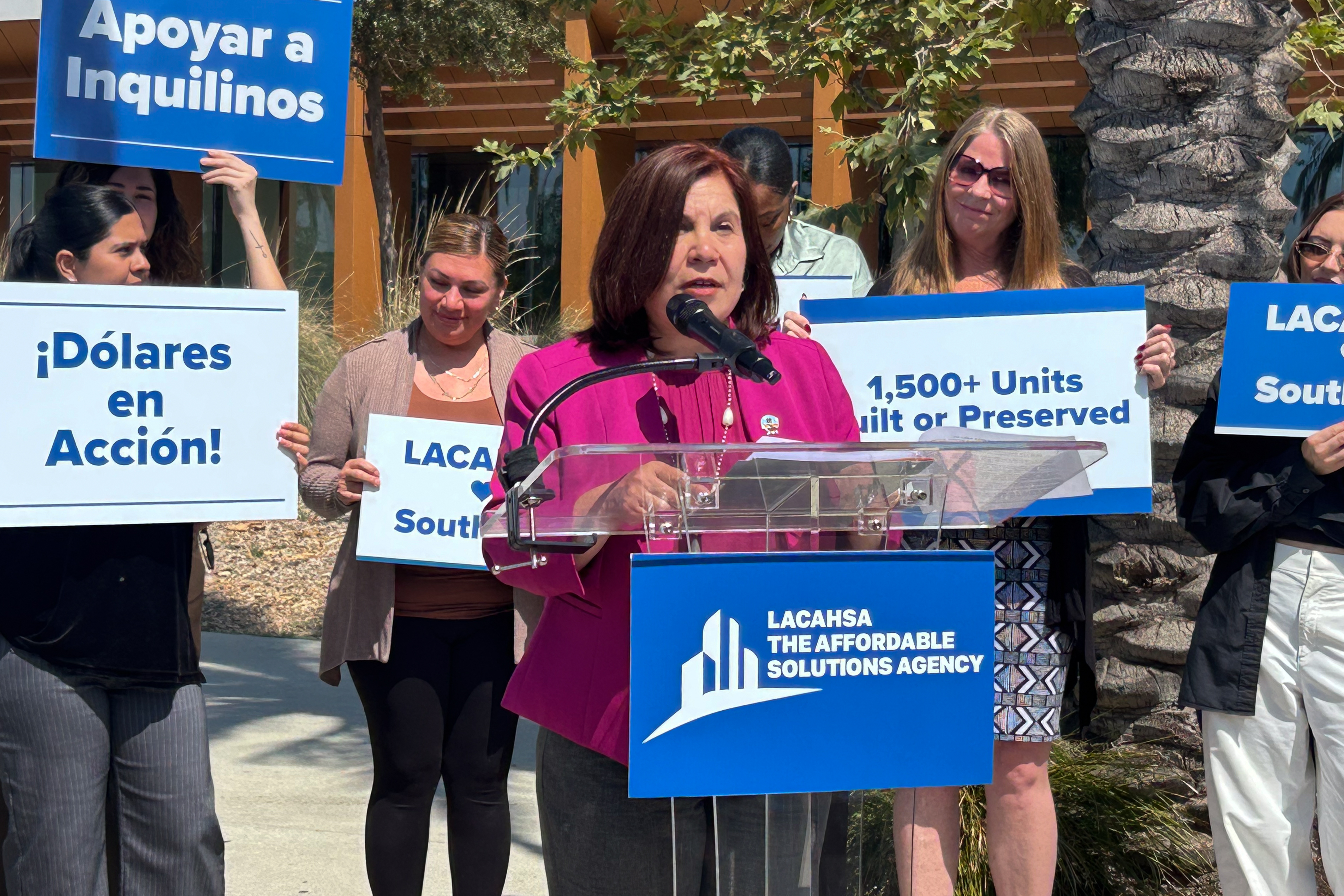 Angélica Salas, executive director of CHIRLA, spoke during an event...