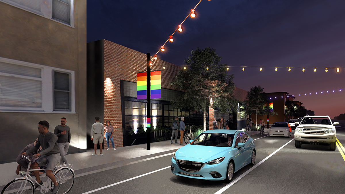 Rendering of Long Beach’s LGBTQ+ Cultural District along the Broadway...