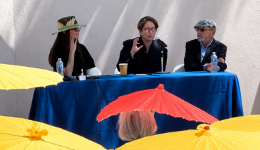 Jessica Stern, Joseph Manson and Ella Ben Hagai speak on a panel during the "Let’s Talk About It: How to Have Difficult Conversations and Connect Across Differences" event.