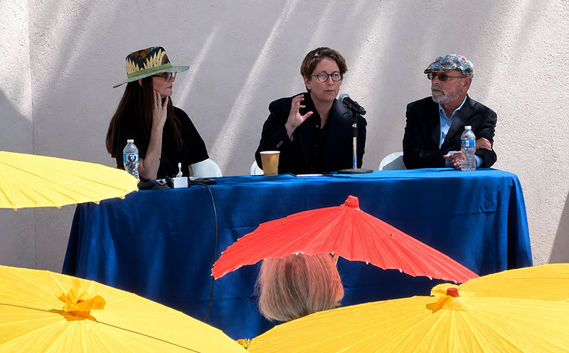 Jessica Stern, Joseph Manson and Ella Ben Hagai speak on a panel during the "Let’s Talk About It: How to Have Difficult Conversations and Connect Across Differences" event.