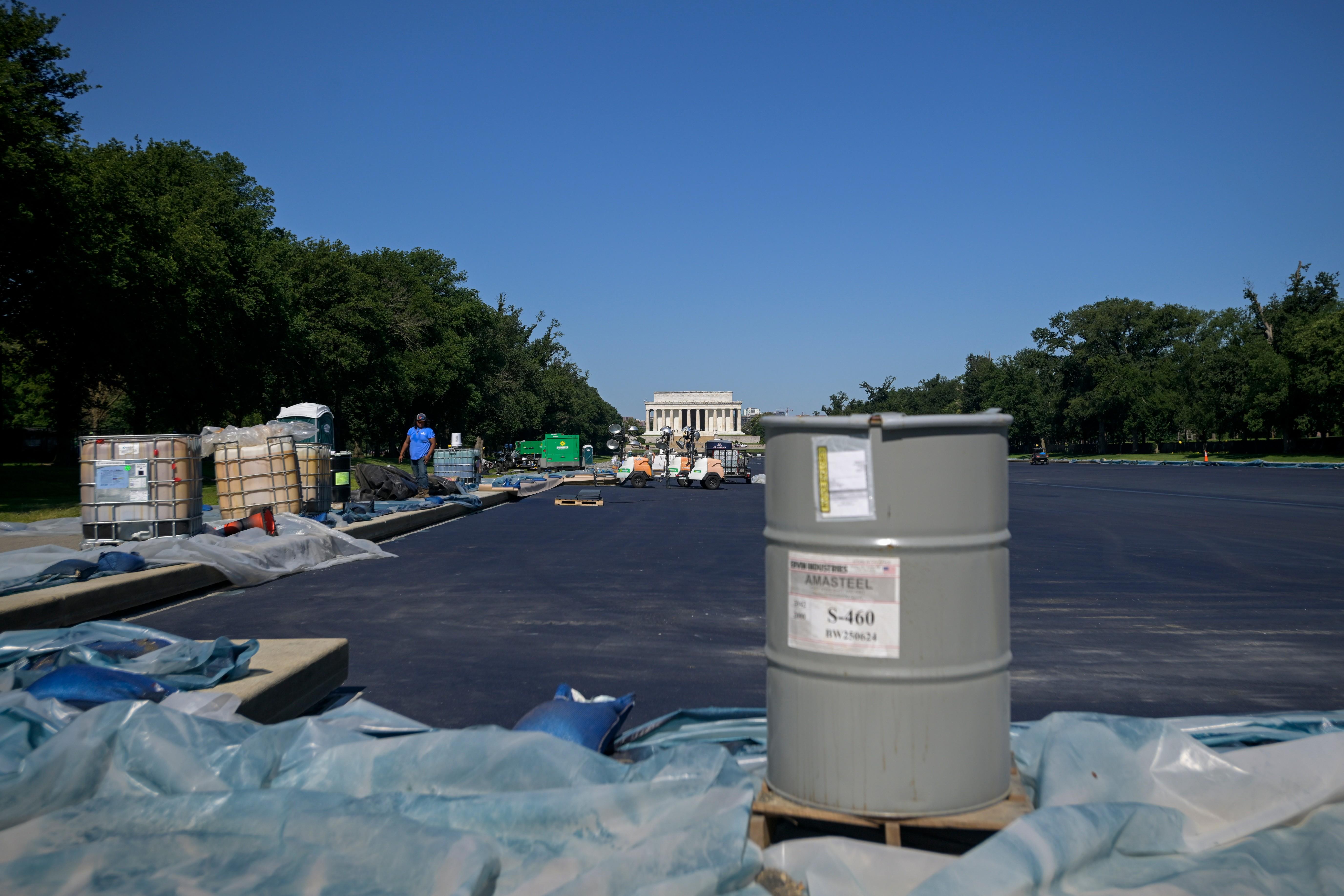 Work continues on the Lincoln Memorial Reflecting Pool, which is...