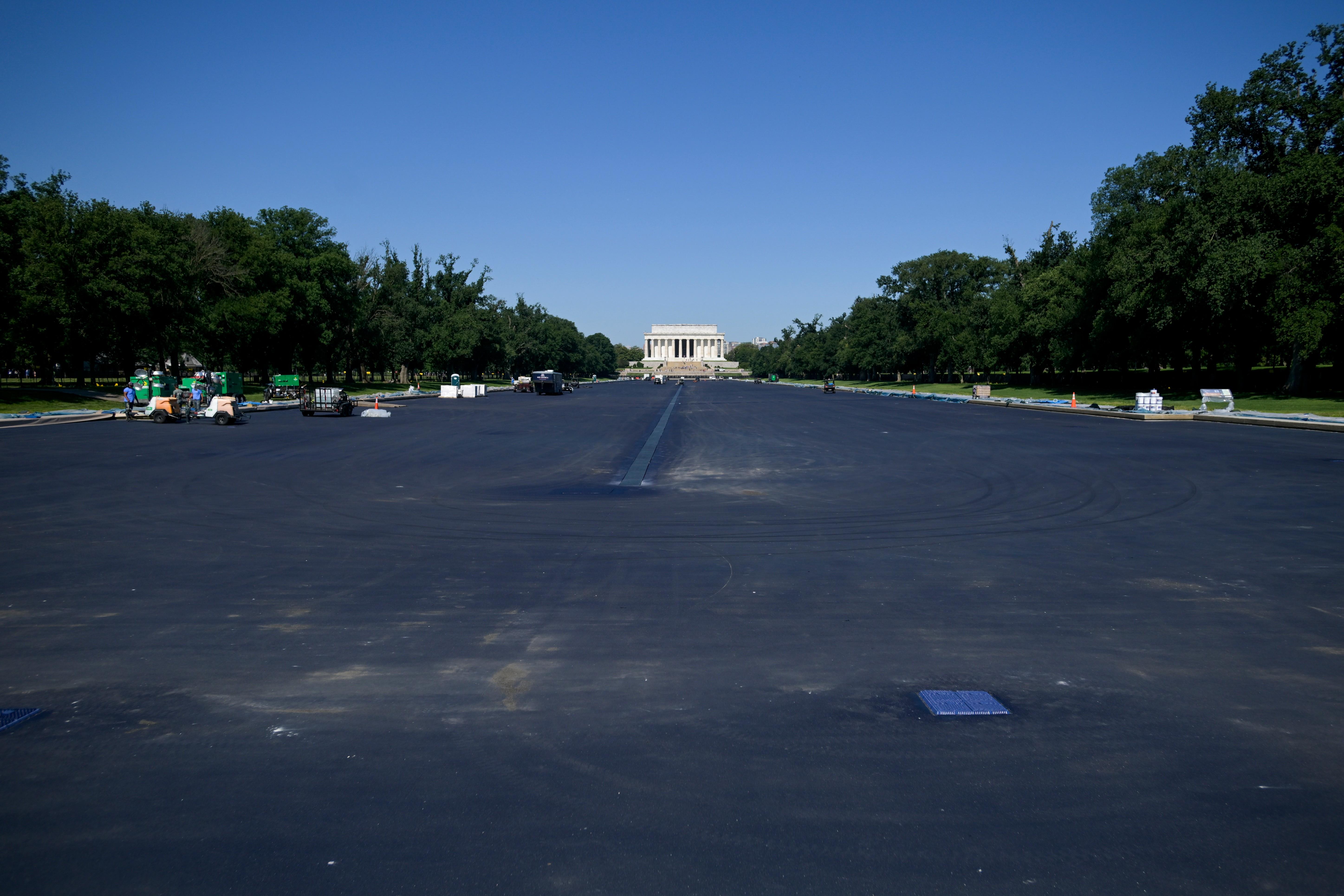 Work continues on the Lincoln Memorial Reflecting Pool, which is...