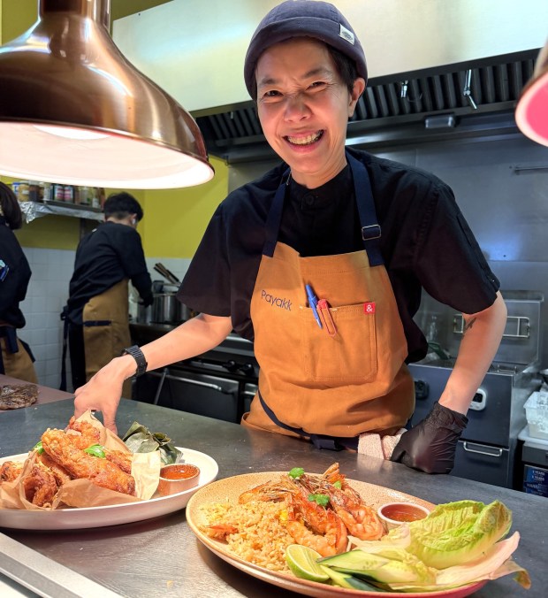 Chef Nattaporn Pinpech, affectionately known as Chef Tobb, appears recently in the kitchen of her newly-opened Oakland hills Thai restaurant, Payakk, on Thornhill Drive. (Ginny Prior for Bay Area News Group)