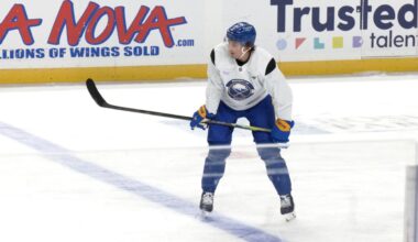 Former Buffalo Sabres defenseman Michael Kesselring at practice. (Spectrum News 1)