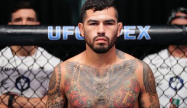 Anthony Hernandez stares down opponent Roman Dolidze in the Octagon