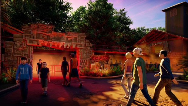 Concept art of the entrance to Montezooma: The Forbidden Fortress roller coaster at Knott's Berry Farm. (Knott's)