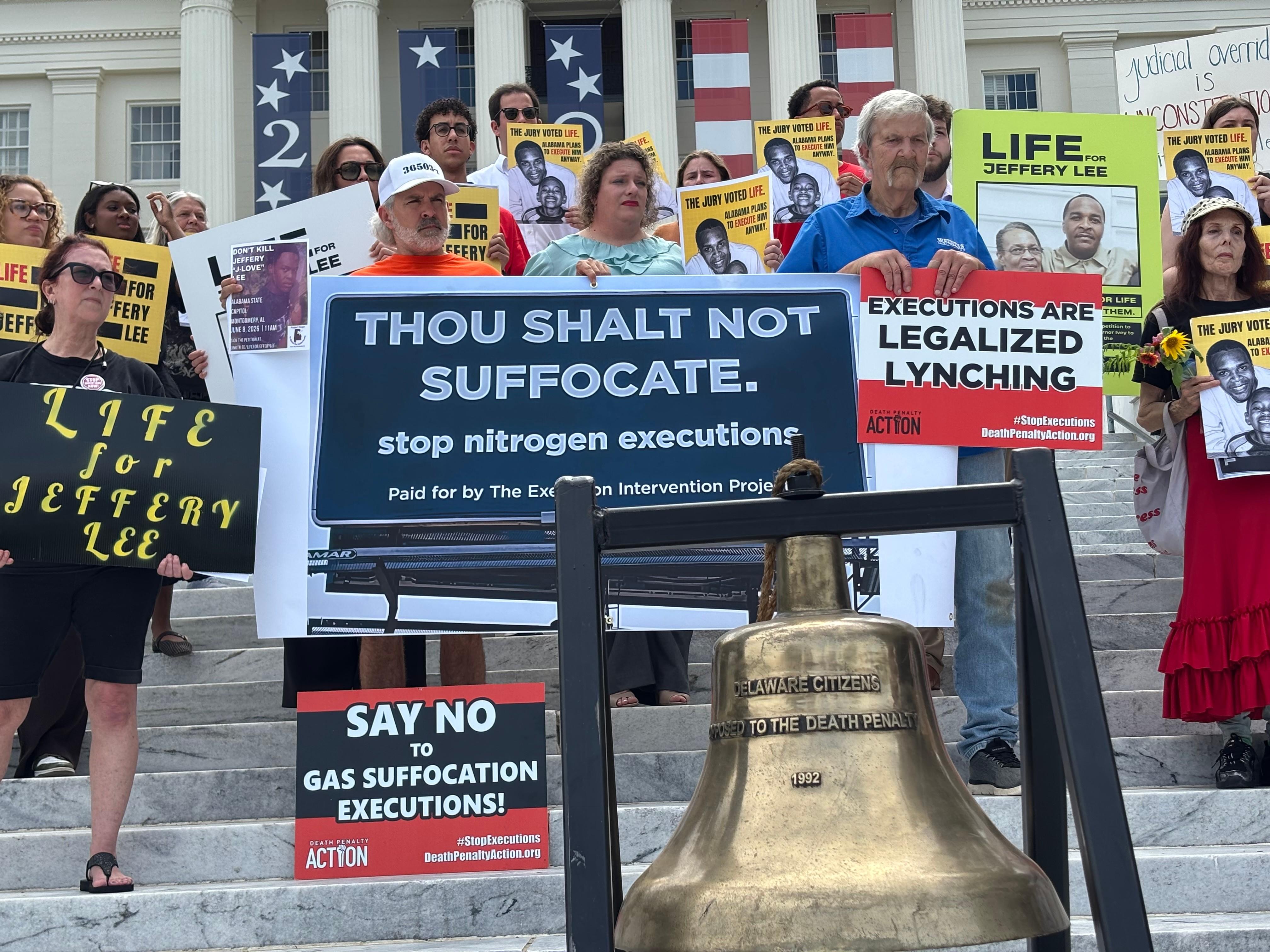 Protesters gather outside the Capitol in Montgomery, Alabama.