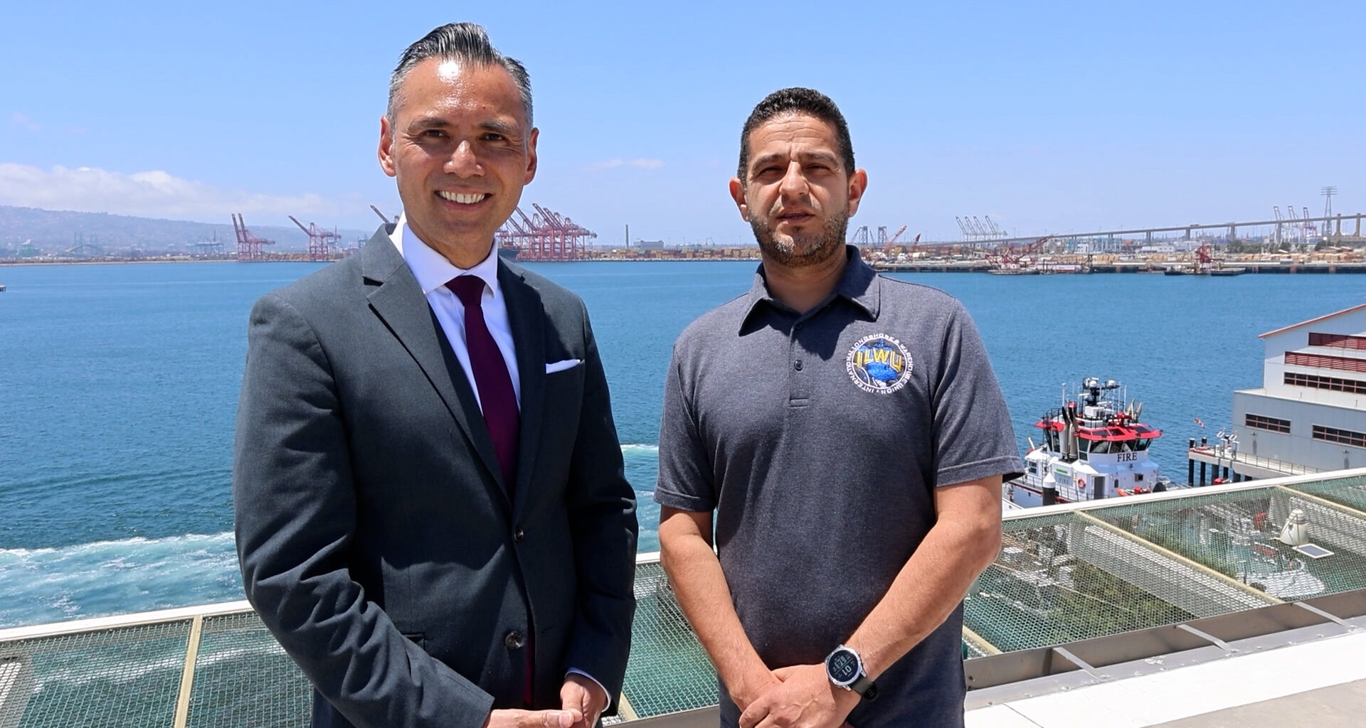 ILWU Local 13 President Mario “Moe” Medina joined Port of Long Beach CEO Dr. Noel Hacegaba to announce the impressive cargo numbers for May.