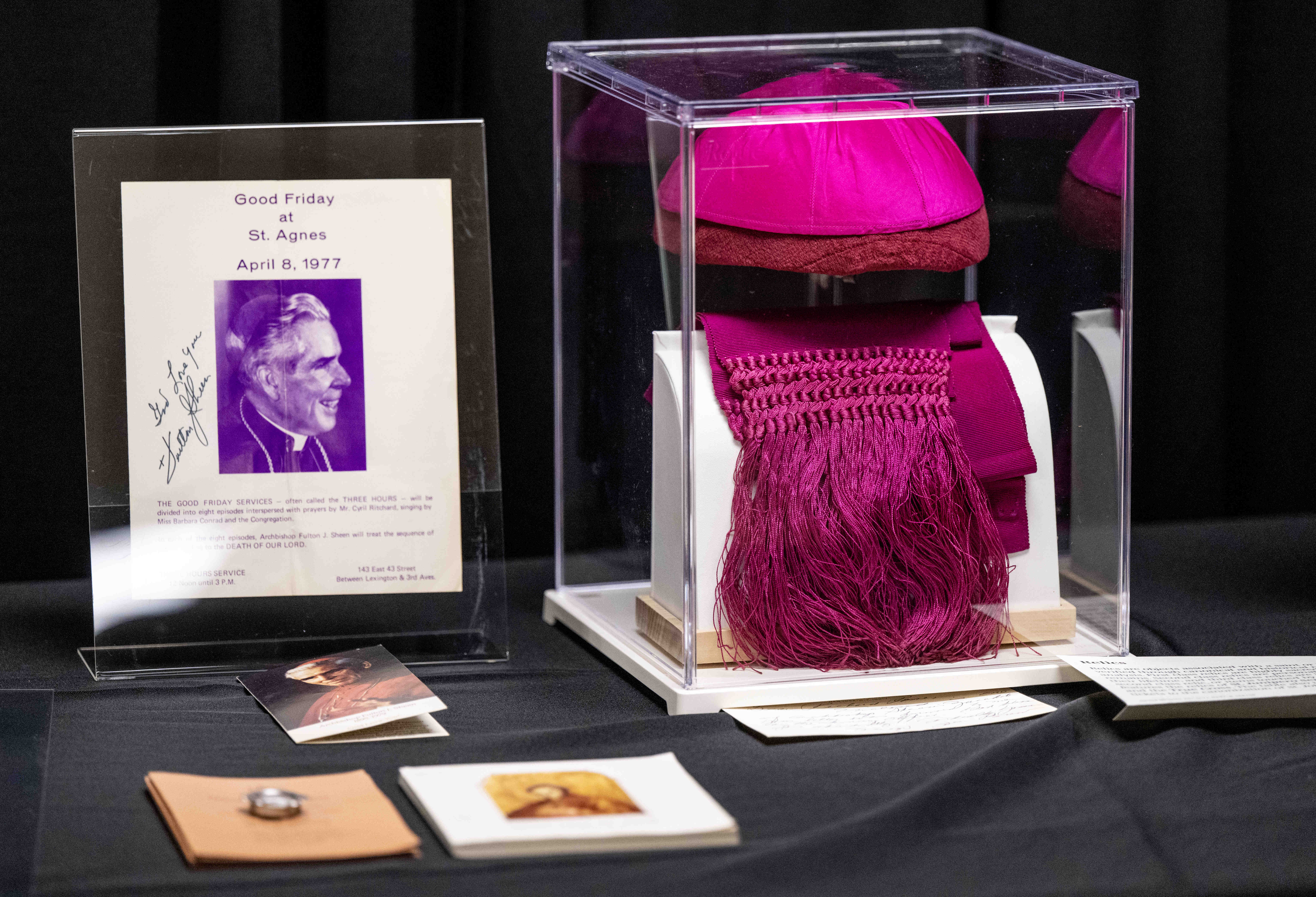 A ceremonial zucchetto, or brimless skullcap, and a fascia, or...