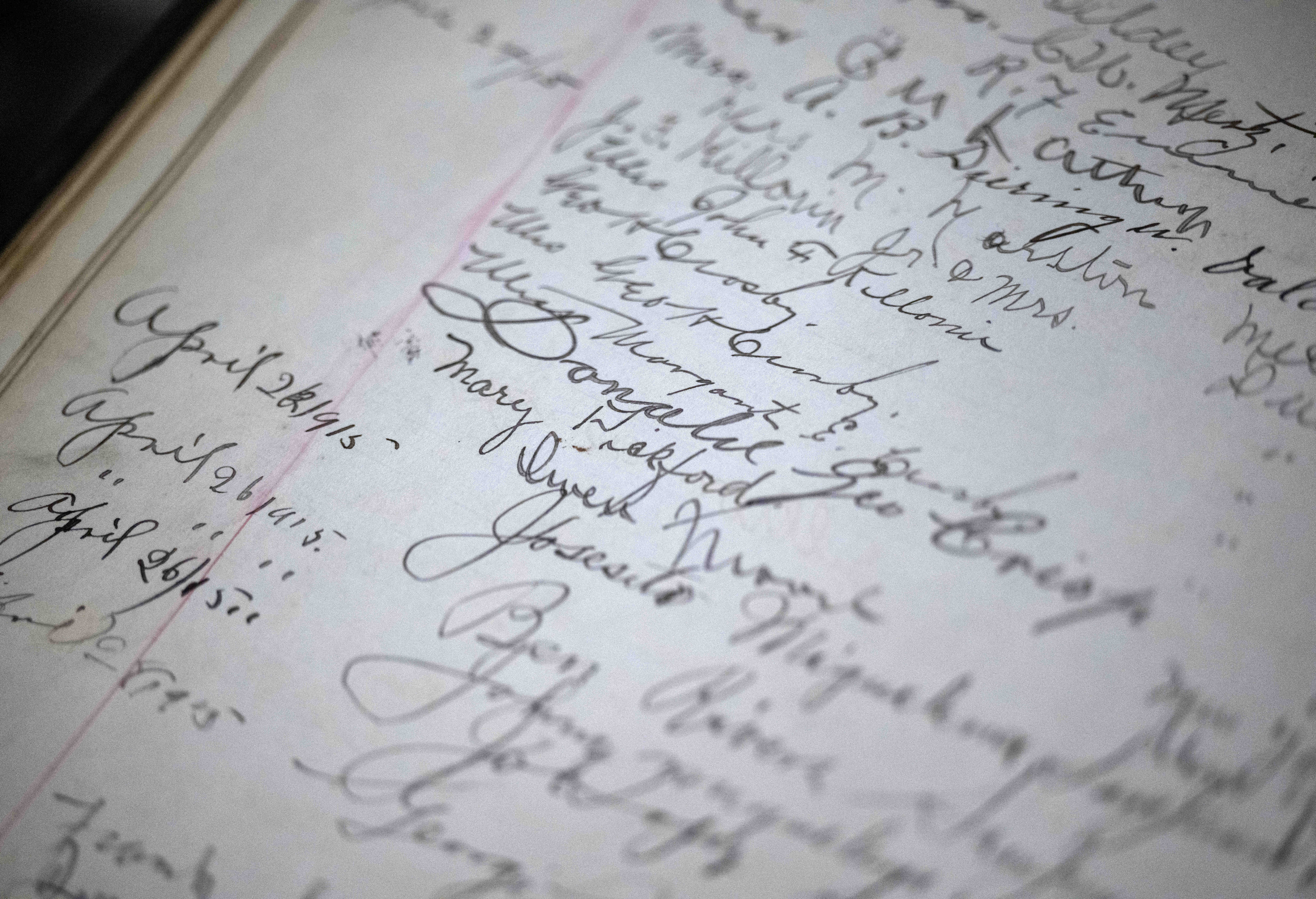 A guestbook from Mission San Juan Capistrano from 1915, containing...