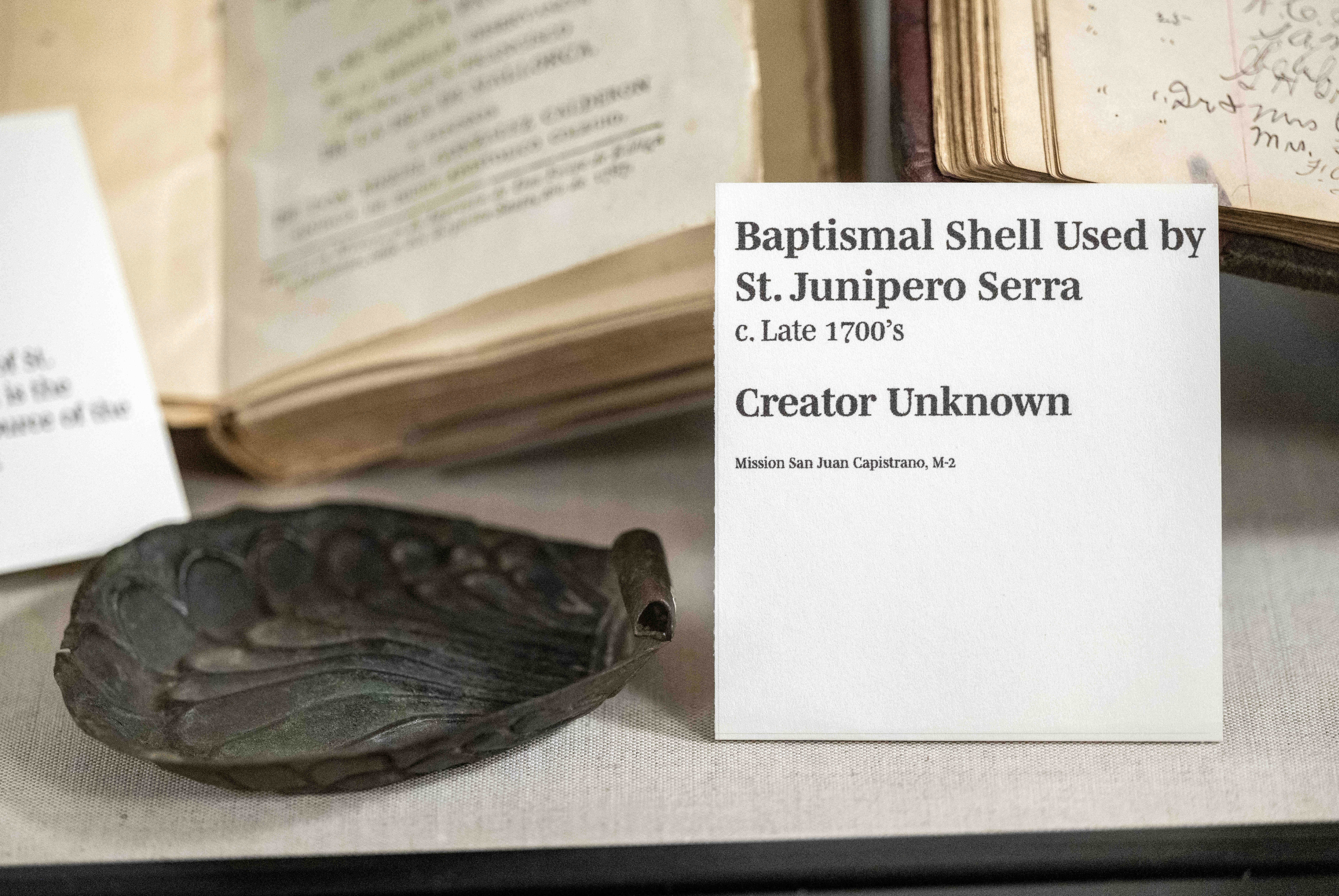 A baptismal shell used by St. Junipero Serra in the...