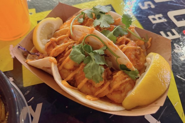 Cajun Shrimp Tacos from Shrimp Shack Cajun Fusion in Riverside. (Carolyn Burt, SCNG)