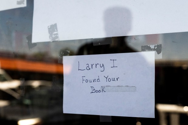 A sign on the door is posted for an old-time customer at Booktown USA in Anaheim on Friday, June 26, 2026. The sign has been posted for years. (Photo by Paul Bersebach, Orange County Register/SCNG)