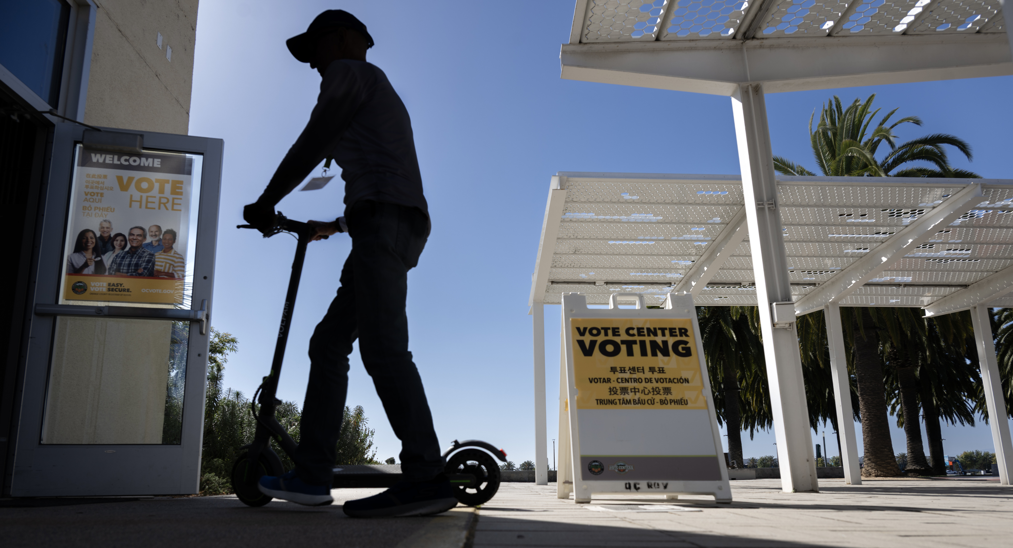 A voting center at the Great Park in Irvine sees...