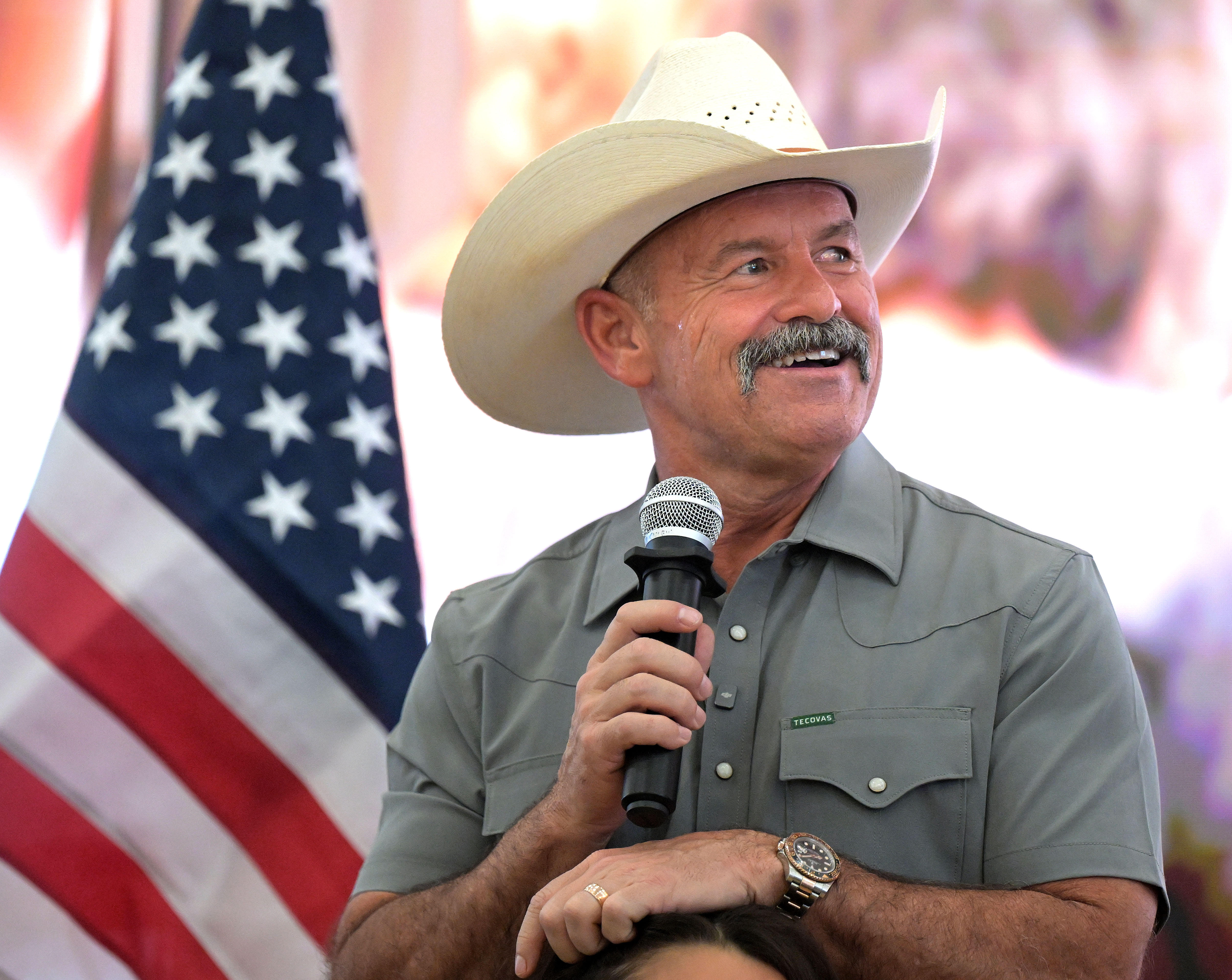 GOP gubernatorial candidate and Riverside County Sheriff Chad Bianco glances...