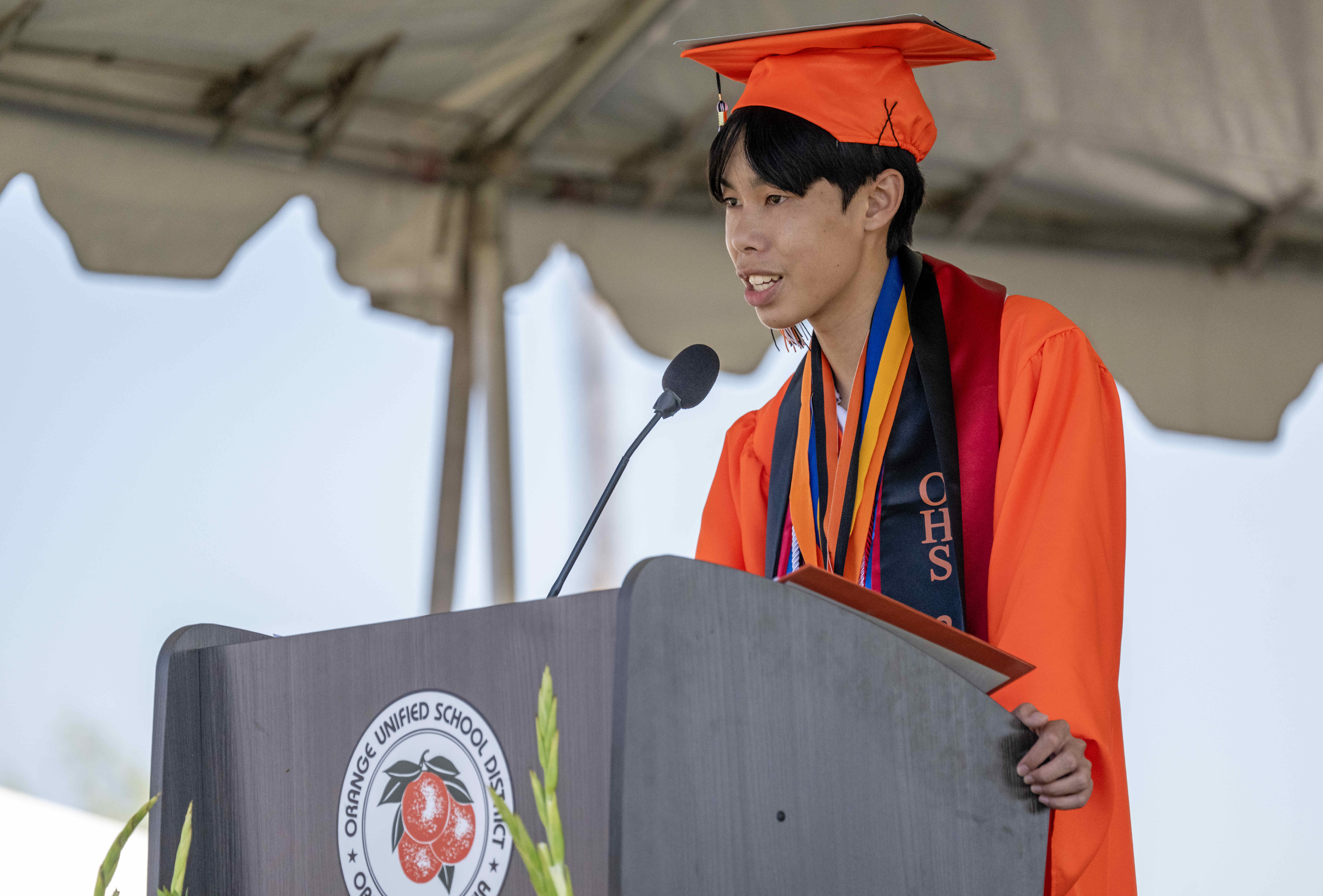 William Tran delivers the Salutatoriansâ Address during the Orange High...