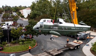 Former presidential helicopter displayed at Nixon Library on trip to restoration – Orange County Register