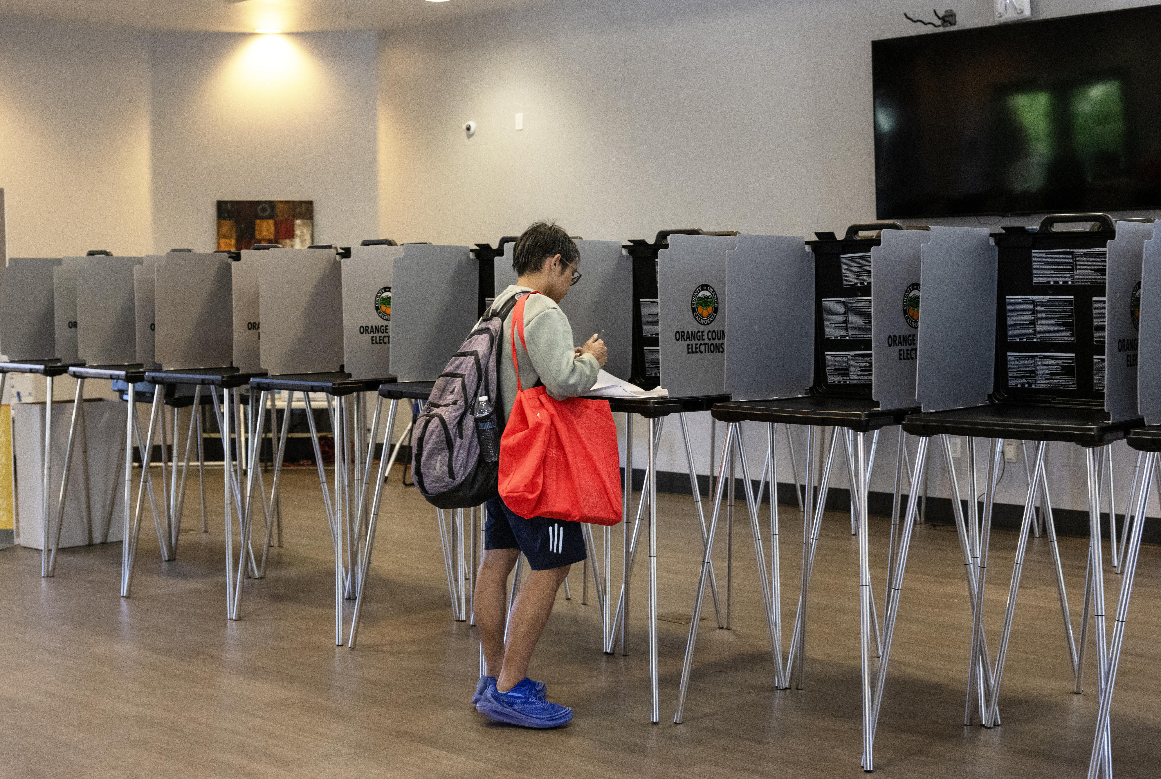 UC Irvine graduate student Romeo Ignacio, 27, votes at the...