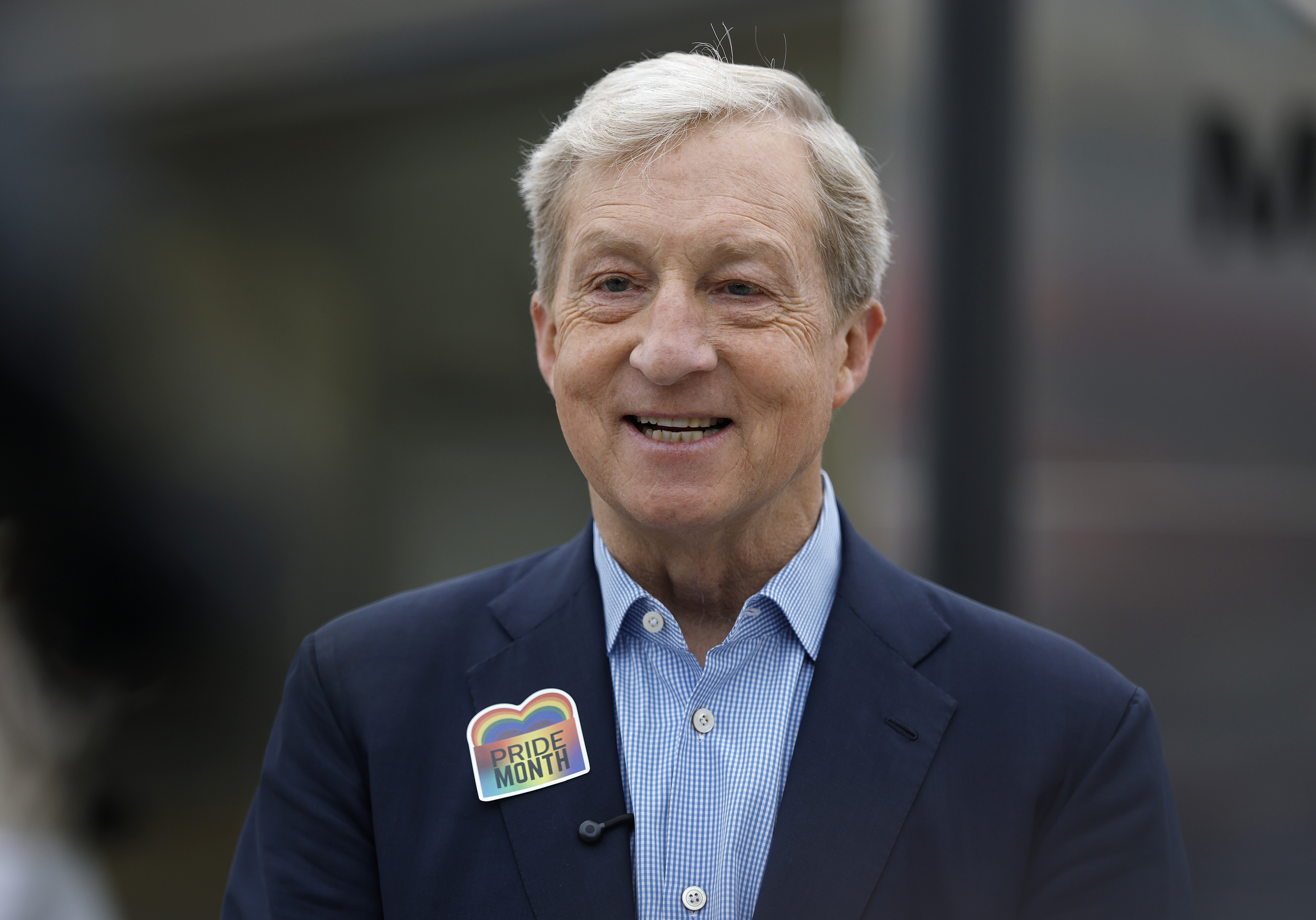California Democratic Gubernatorial candidate Tom Steyer looks on while speaking...