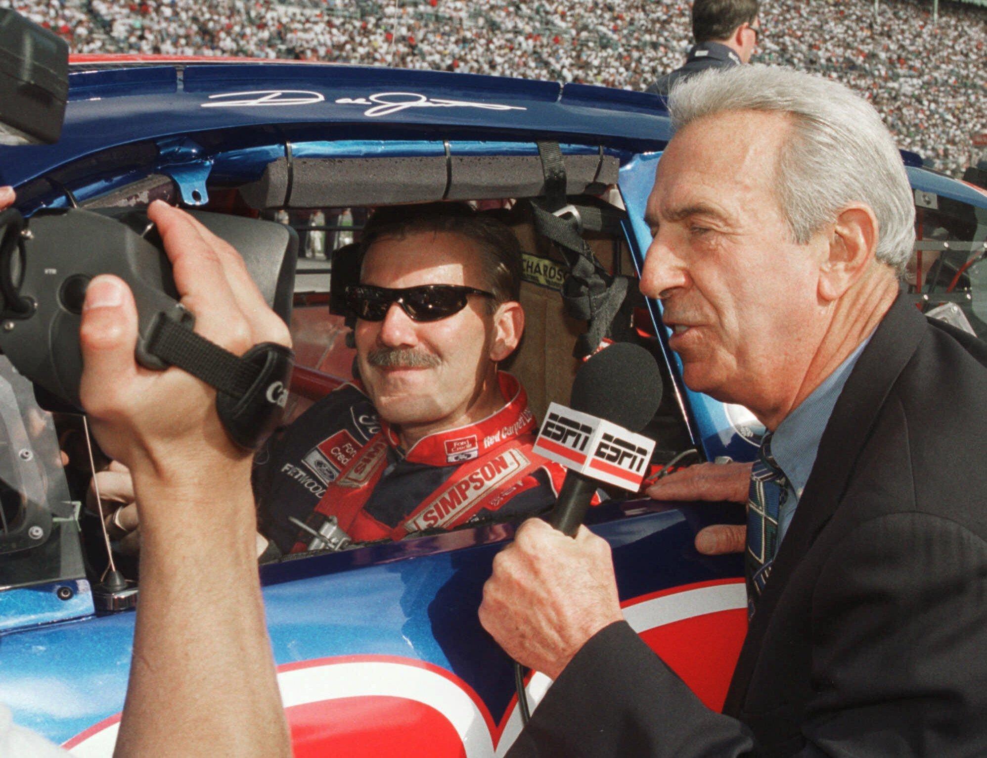 FILE – Winston Cup Champion Dale Jarrett (88) is interviewed...