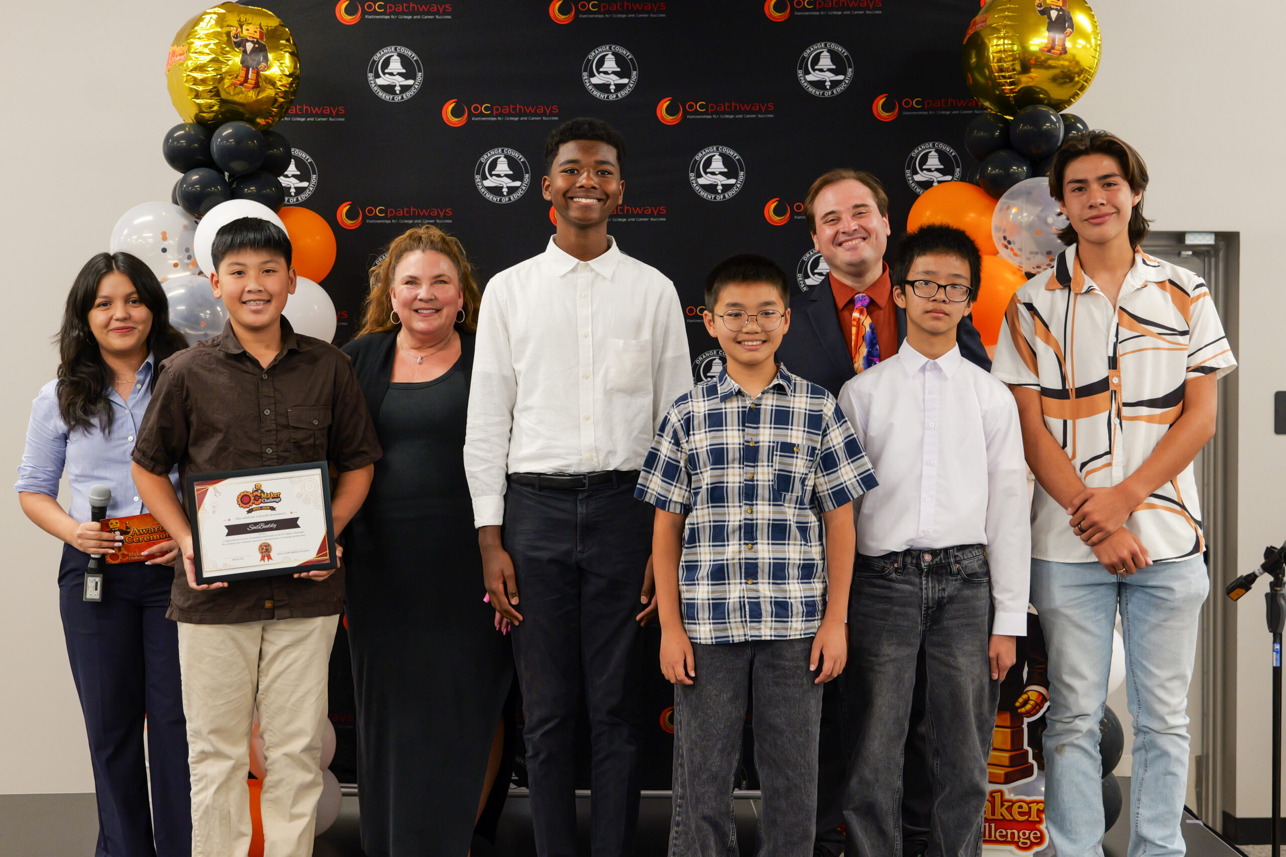 Vista View Middle School students Aiden, Irwin, Brian, Alex and Jeremy earn second place in the dynamic and functional prototype category for their project, "SoilBuddy."