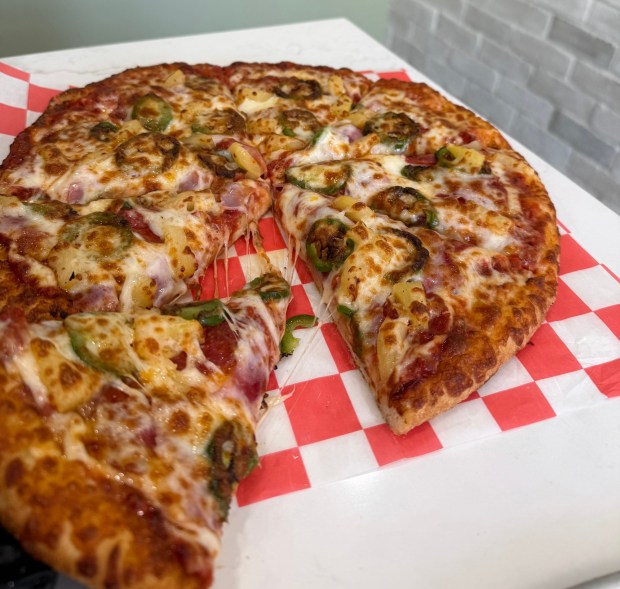 Toppings on Seniore's Tijuana Special pizza include pepperoni, Canadian bacon, pineapple and jalapeños. (Courtesy of Seniore's Pizza)