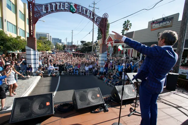 Pasquale Esposito entertains at the 2nd Annual Little Italy San Jose Street Festival on North Almaden Boulevard in San Jose, California, Sunday, Oct. 28, 2017. (Karl Mondon/Staff Archives)