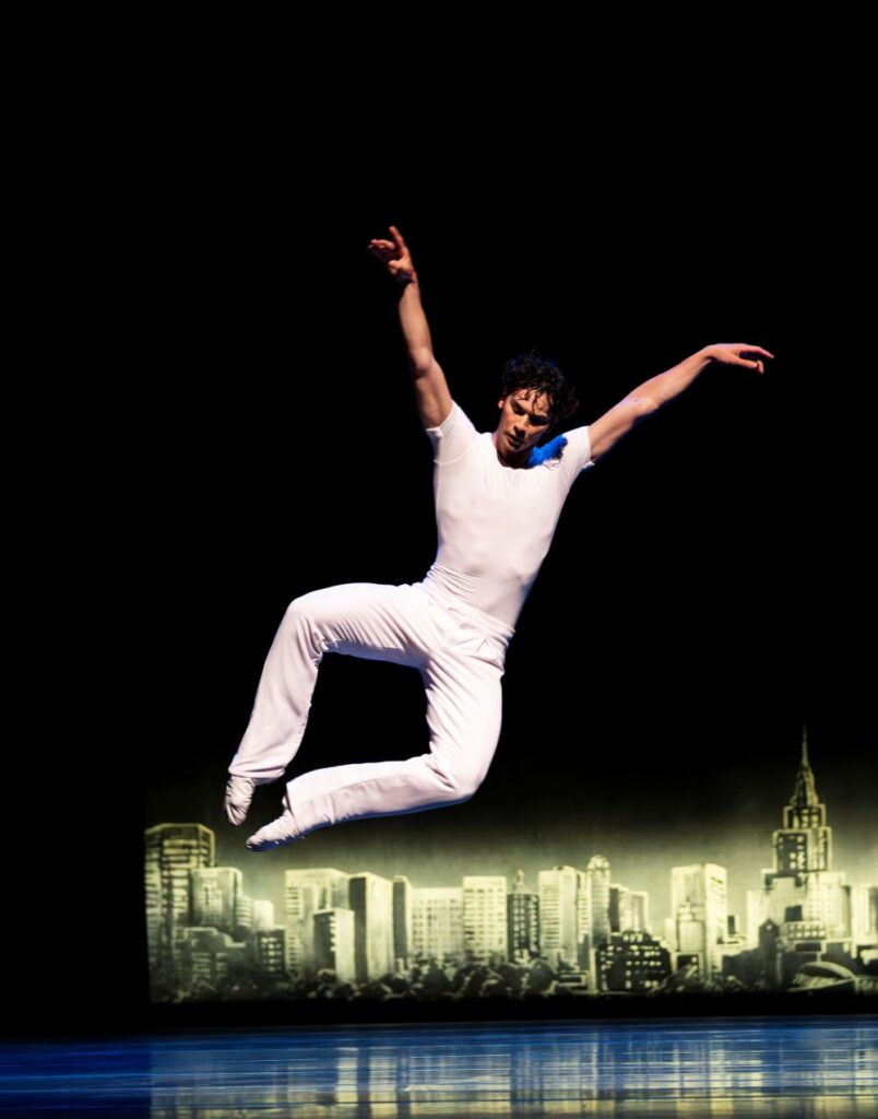 Pacific Northwest Ballet principal dancer Christopher D’Ariano in the Seattle premiere, in the Seattle premiere of PNB resident choreographer Jessica Lang’s "ZigZag". Set to the songs of legendary singer Tony Bennett - Photo by Angela Sterling.