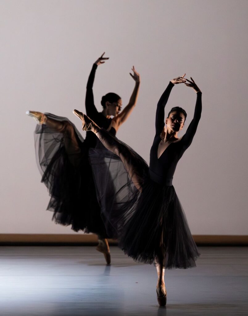 Pacific Northwest Ballet principal dancers Angelica Generosa (front) and Sarah-Gabrielle Ryan in PNB resident choreographer Jessica Lang’s haunting "Ghost Variations" - Photo by Angela Sterling.