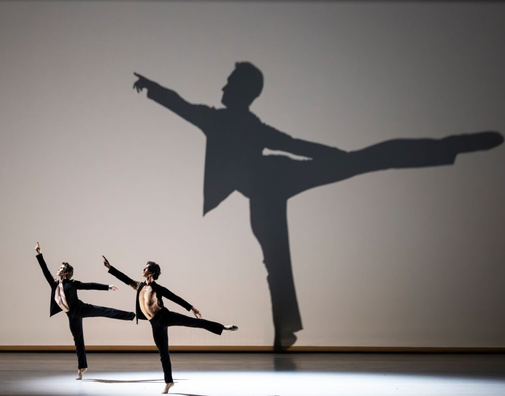 Pacific Northwest Ballet principal dancers Lucien Postlewaite and Christopher D’Ariano in PNB resident choreographer Jessica Lang’s haunting "Ghost Variations" - Photo by Angela Sterling.