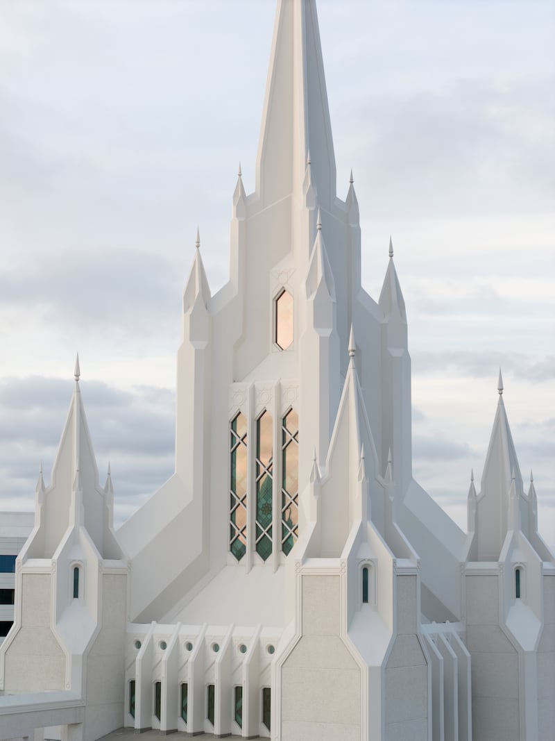 Spires atop the San Diego California Temple.