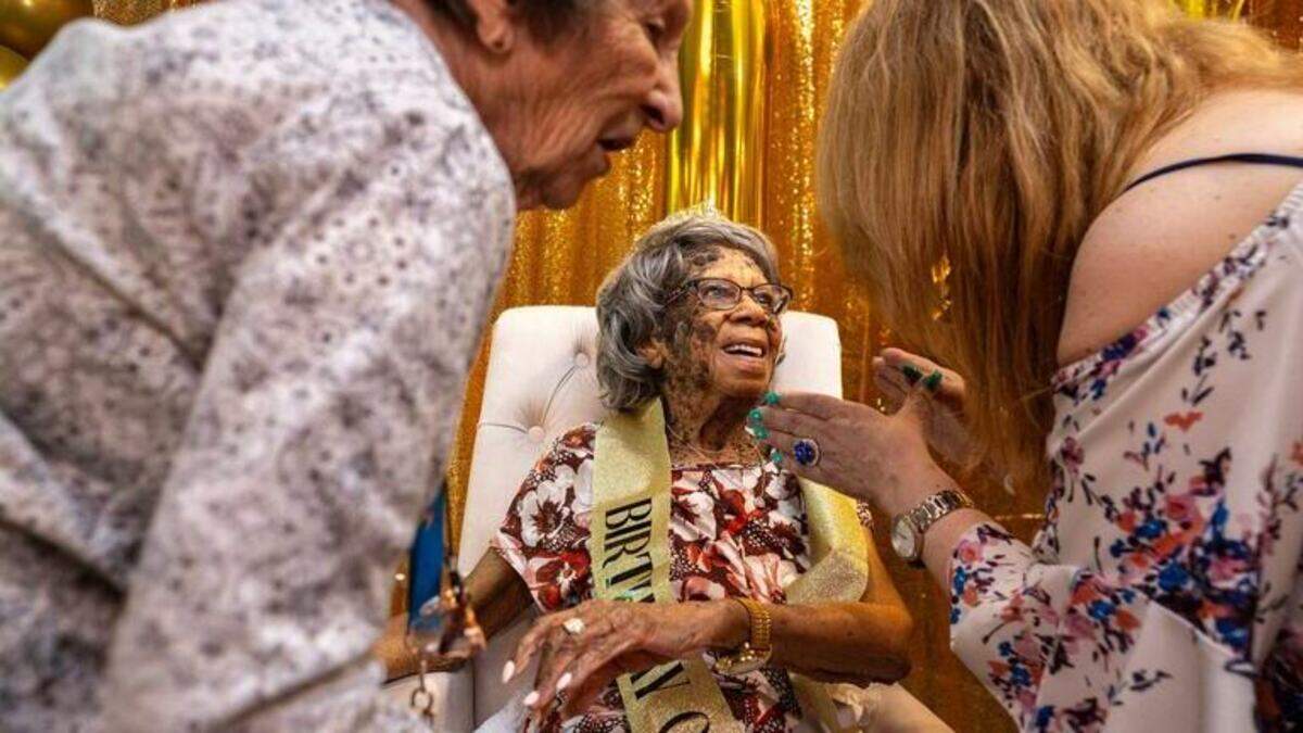 Supercentenarian Barbara Holman-Robinson celebrates her 110th birthday at Atria El Camino Gardens in Carmichael on Tuesday, July 16, 2024. Supercentenarian Barbara Holman-Robinson celebrates her 110th birthday at Atria El Camino Gardens in Carmichael on Tuesday, July 16, 2024.