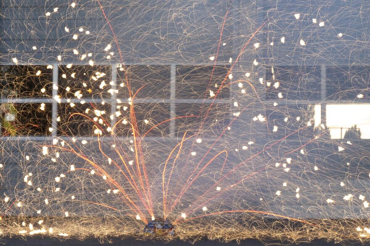 TNT Fireworks’ Bald and Beautiful firework sparkles in front of Sacramento Metro Fire Station 50 during the Sacramento Bee 2026 summer intern gathering to judge fireworks on Wednesday, June 24, 2026.