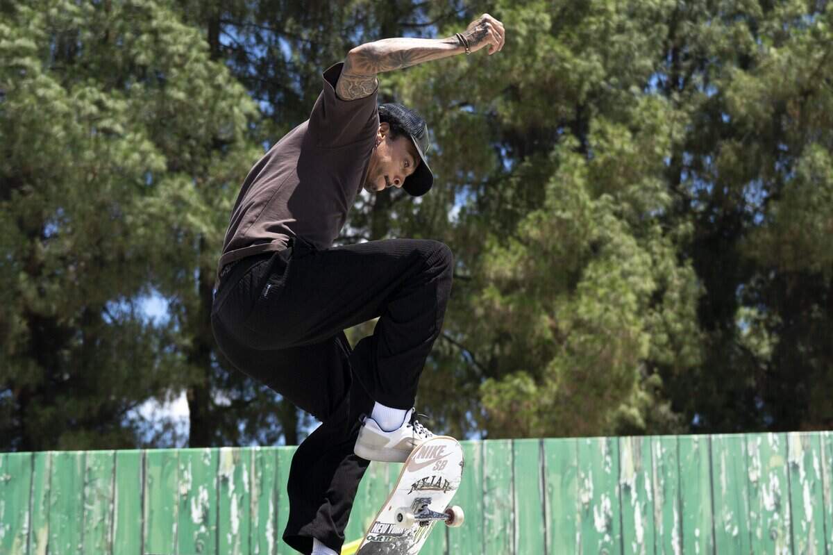 Nyjah Huston competes in the Monster Energy Men's Skateboard Street at the MoonPay X Games in Sacramento on Saturday.