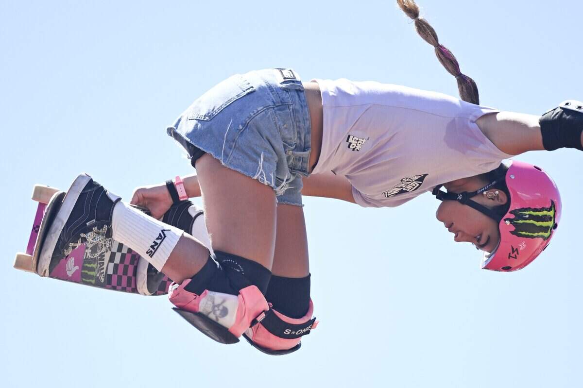 Arisa Trew competes in the MoonPay Women's Skateboard Vert Best Trick at the MoonPay X Games in Sacramento on Saturday.