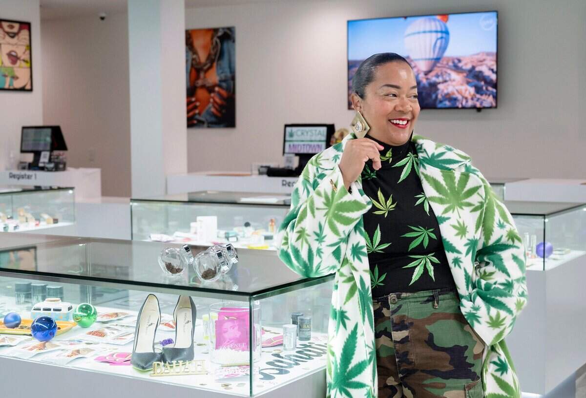 Crystal Nugs owner Maisha Bahati poses at her dispensary in midtown in 2023. She plans to open a cannabis consumption lounge.