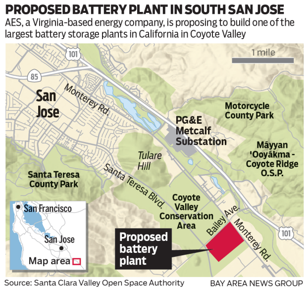 Map of proposed battery plant in Coyote Valley