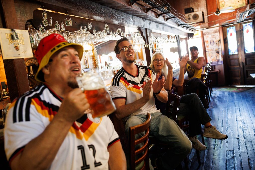 Steins up! Fans of Germany's soccer team gather