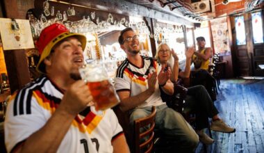 Steins up! Fans of Germany's soccer team gather