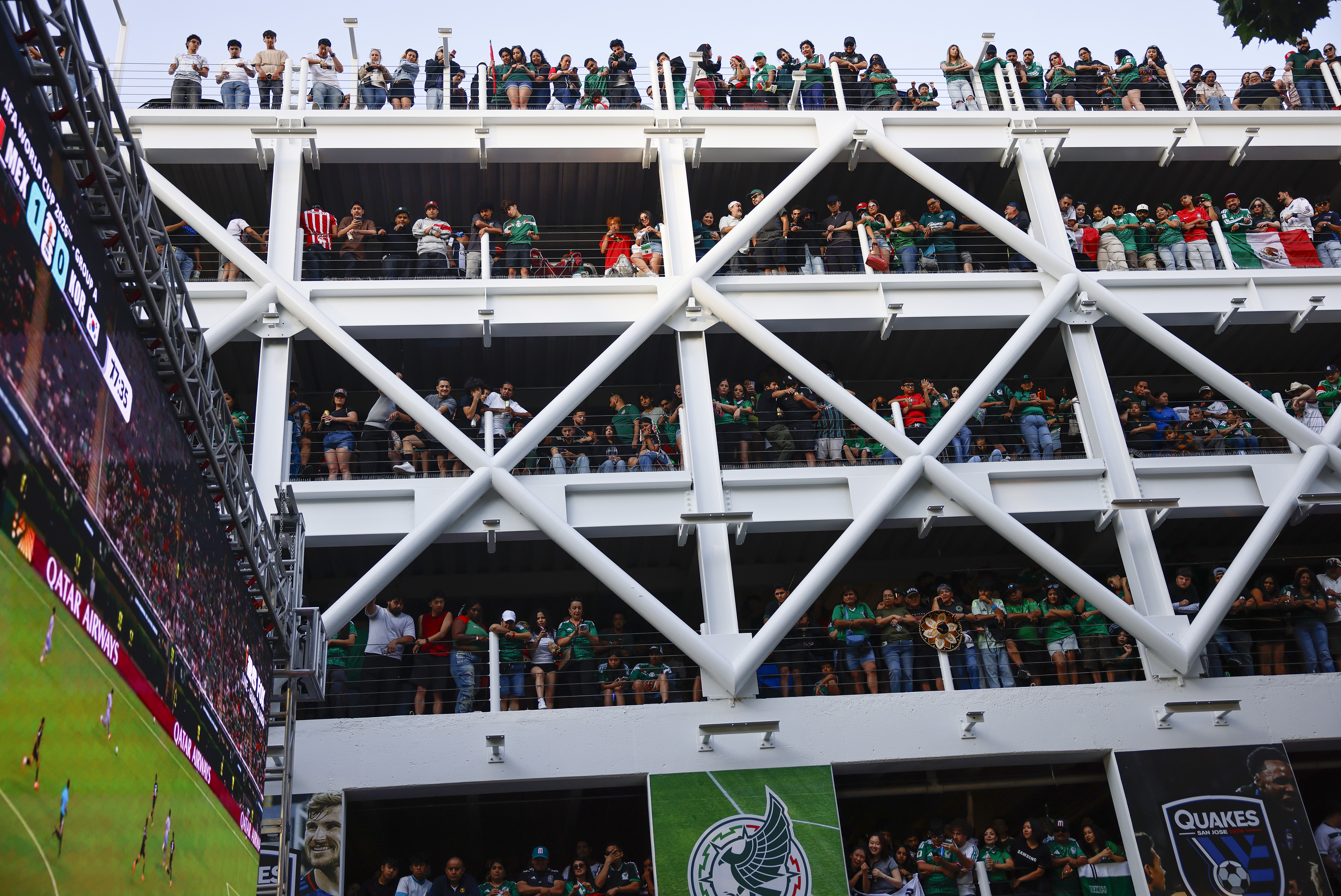Soccer fans, mostly for Mexico, watch the Mexico versus the...