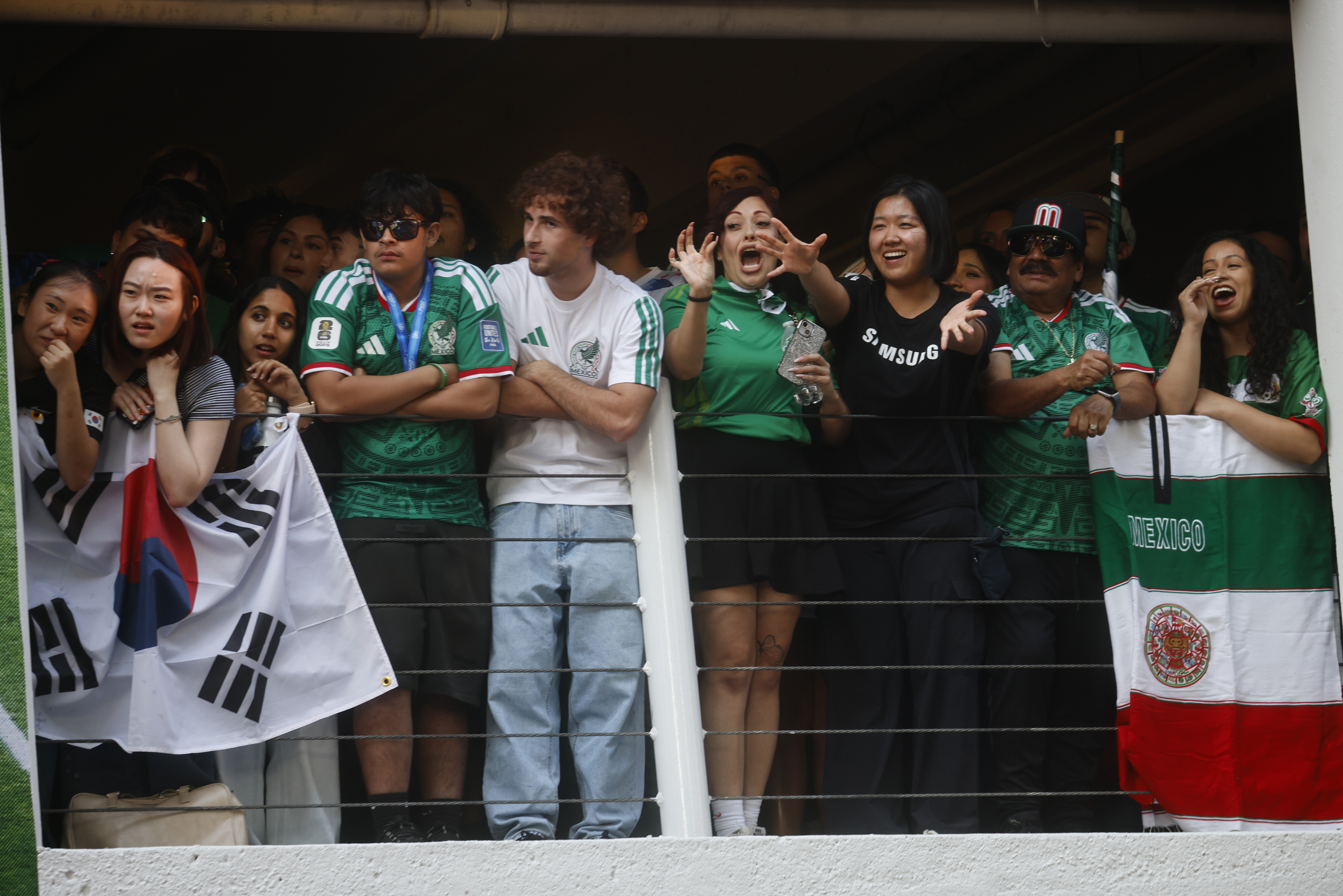 Soccer fans react to a near goal by the Korea...