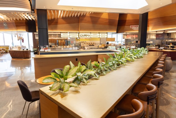 Omakase World Market, which opens June 16 in South San Francisco, will be home to six restaurant concepts and a bar, plus a lounge with entertainment options like a golf simulator, pool table and arcade games. (Photo courtesy Clayton J. Mitchell)