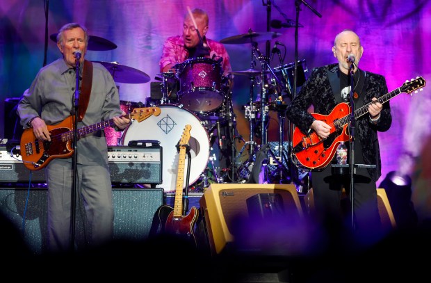 From left to right, Hamish Stuart, Gregg Bissonette, and Colin Hay perform with "Ringo Starr and His All-Starr Band" at the San Jose Civic in downtown San Jose, Calif., on Thursday, June 11, 2026. (Nhat V. Meyer/Bay Area News Group)
