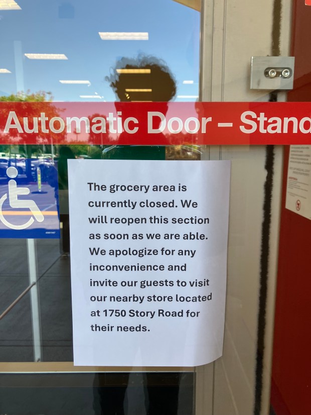 A notice outside of the Target store on Capitol Ave in San Jose, Calif. on Monday, June 1, 2026. The store temporarily closed its grocery after failing a health inspection due to evidence of a rodent infestation. (Luis Melecio-Zambrano/Bay Area News Group)