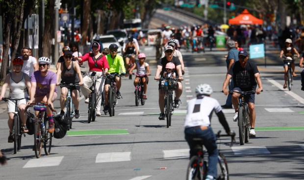 People ride south on South Market Street during Viva CalleSJ's "Greetings from San Jose" in downtown San Jose, Calif., on Sunday, June 14, 2026. (Nhat V. Meyer/Bay Area News Group)