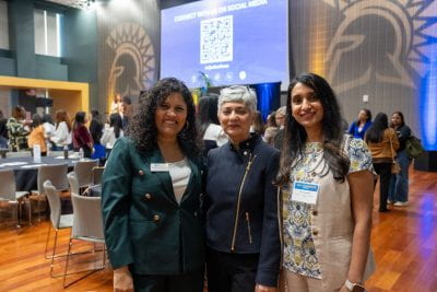 Rangapriya “Priya” Kannan; Meg Virick, Associate Dean; and Divya Aggarwal.